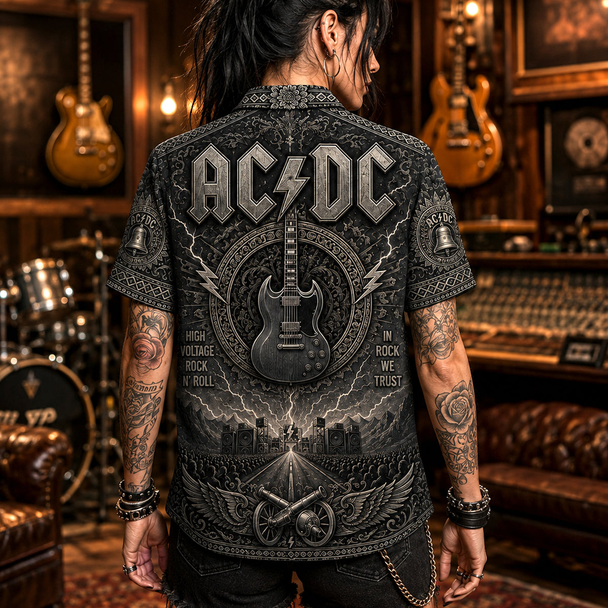 AC/DC Hawaiian Shirt, TNT Hard Rock Button Up, High Voltage Collector Gift