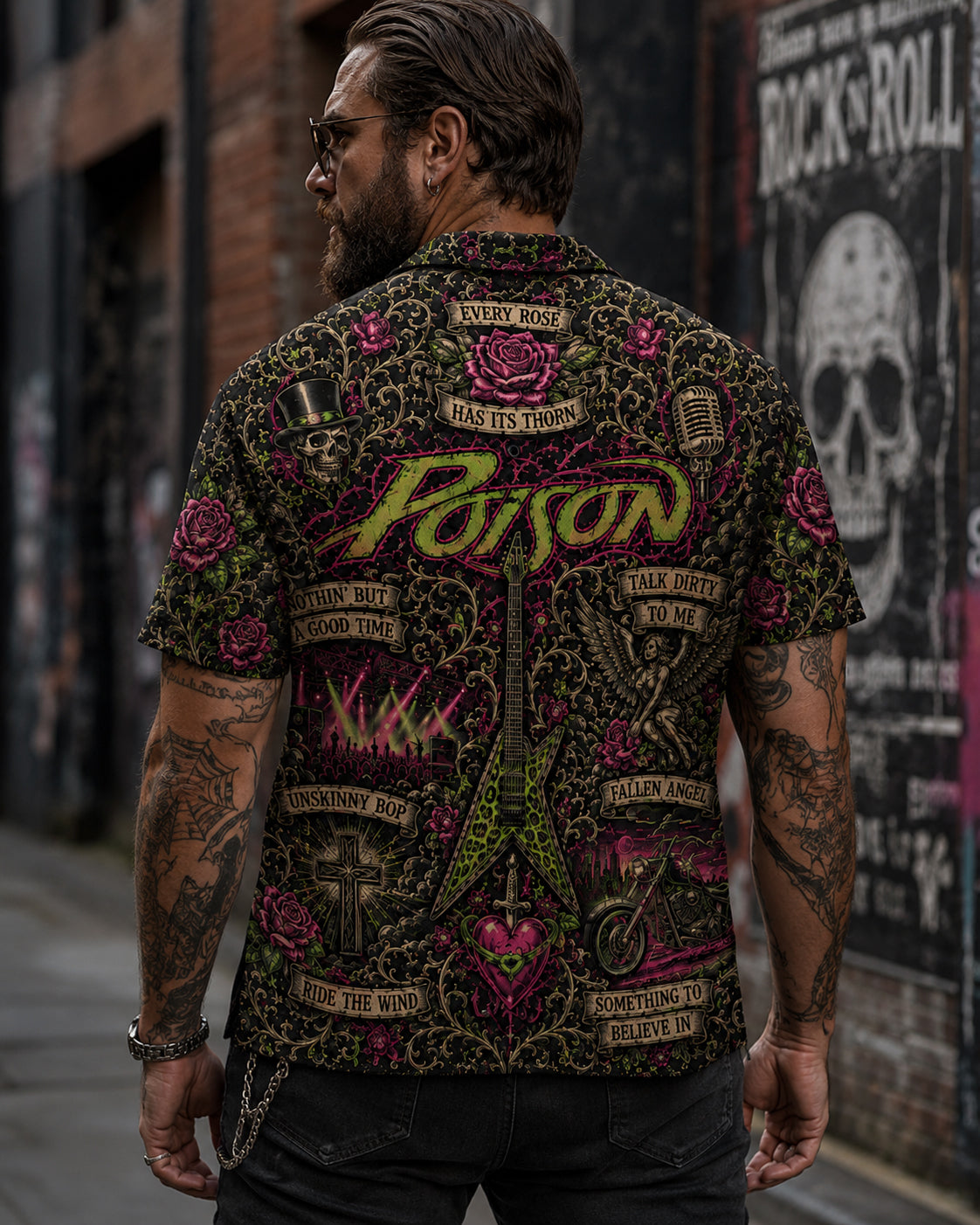 Poison Hawaiian Shirt, Open Up and Say Ahh Glam Button Up, Every Rose Has Its Thorn Fan Gift