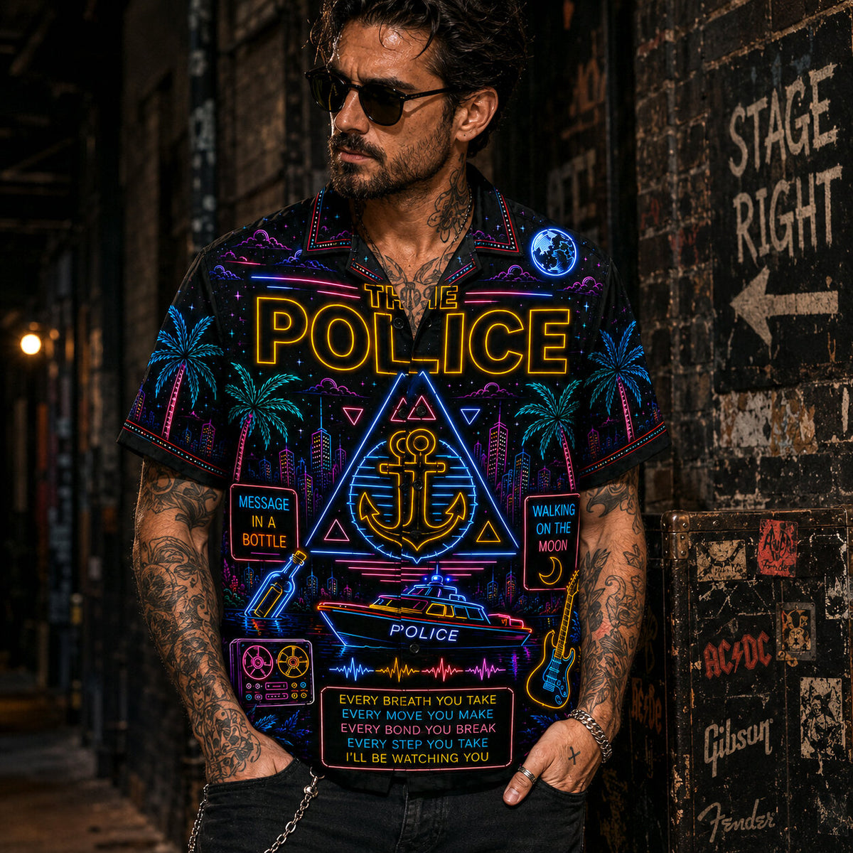 The Police Hawaiian Shirt, Every Breath You Take Button Up, Synchronicity New Wave Fan Gift