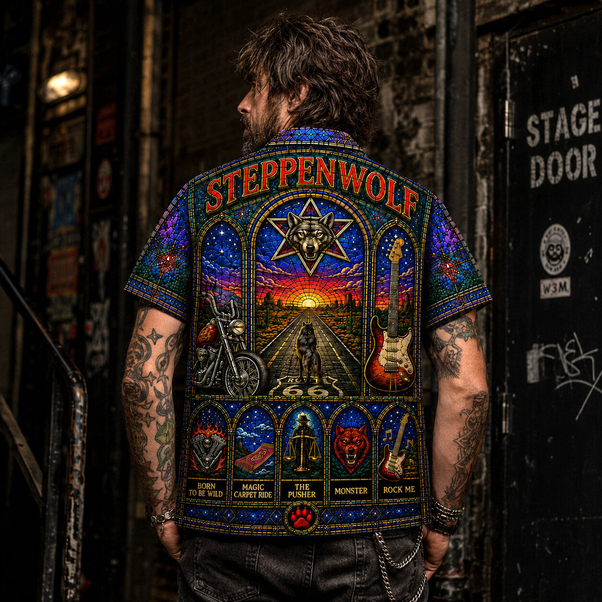 Steppenwolf Inspired Stained Glass Hawaiian Shirt, Born to Be Wild Rock Button Up, Magic Carpet Ride Fan Gift