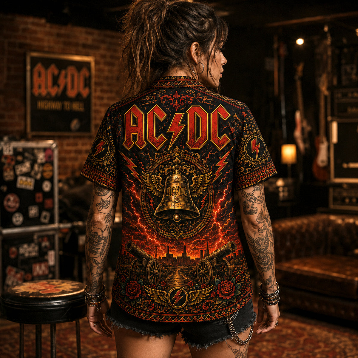 AC/DC Hawaiian Shirt, Dirty Deeds Rock Button Up, Bon Scott Era Fan Gift