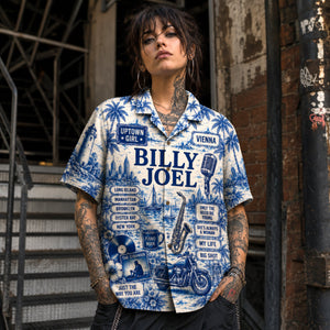 Billy Joel Toile De Jouy Hawaiian Shirt, Piano Man Pop Rock Button Up, New York Music Fan Gift