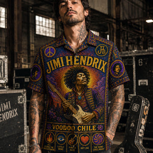 Jimi Hendrix Voodoo Chile Hawaiian Shirt, Voodoo Child Psychedelic Button Up, Purple Haze Guitar Fan Gift
