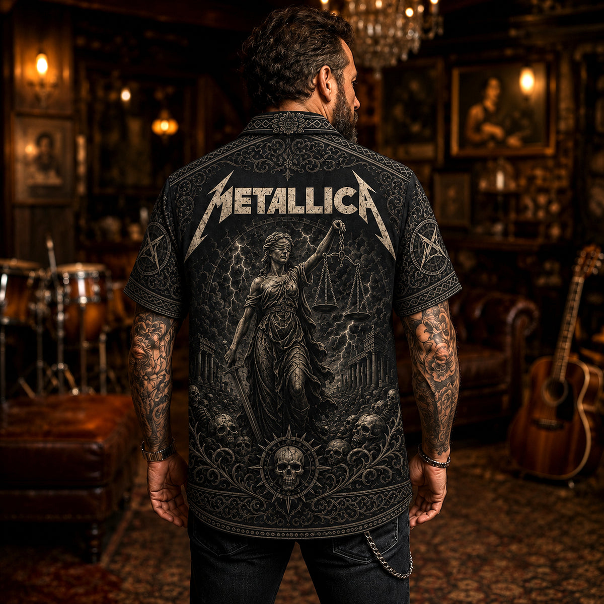 Metallica Hawaiian Shirt, Black Album Heavy Metal Button Up, Enter Sandman Fan Gift