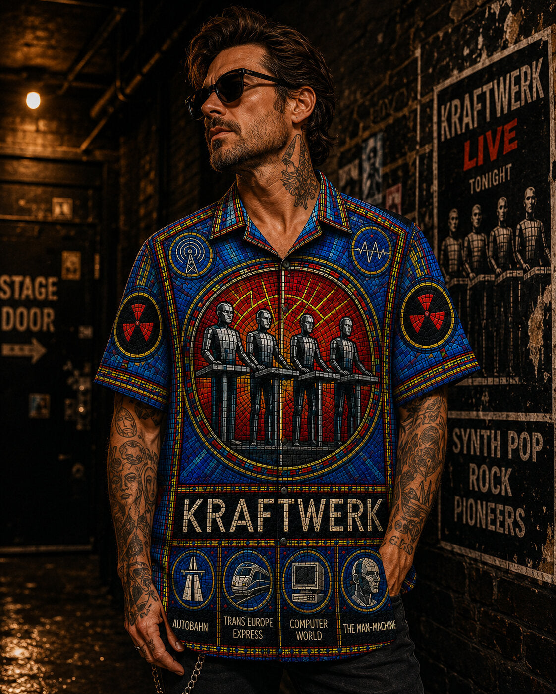 Kraftwerk Hawaiian Shirt, Autobahn Electronic Button Up, The Robots Synth Music Fan Gift