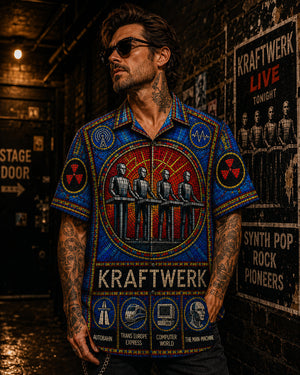 Kraftwerk Hawaiian Shirt, Autobahn Electronic Button Up, The Robots Synth Music Fan Gift