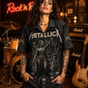 Metallica Hawaiian Shirt, Black Album Heavy Metal Button Up, Enter Sandman Fan Gift