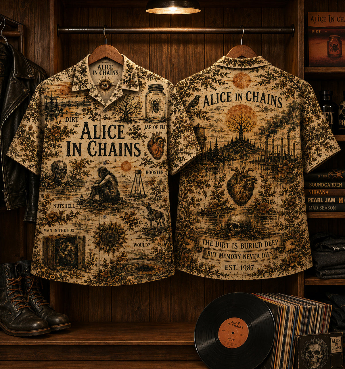 Alice in Chains The Dirt Is Buried Deep Hawaiian Shirt, Dirt Grunge Metal Button Up, Man in the Box Music Fan Gift