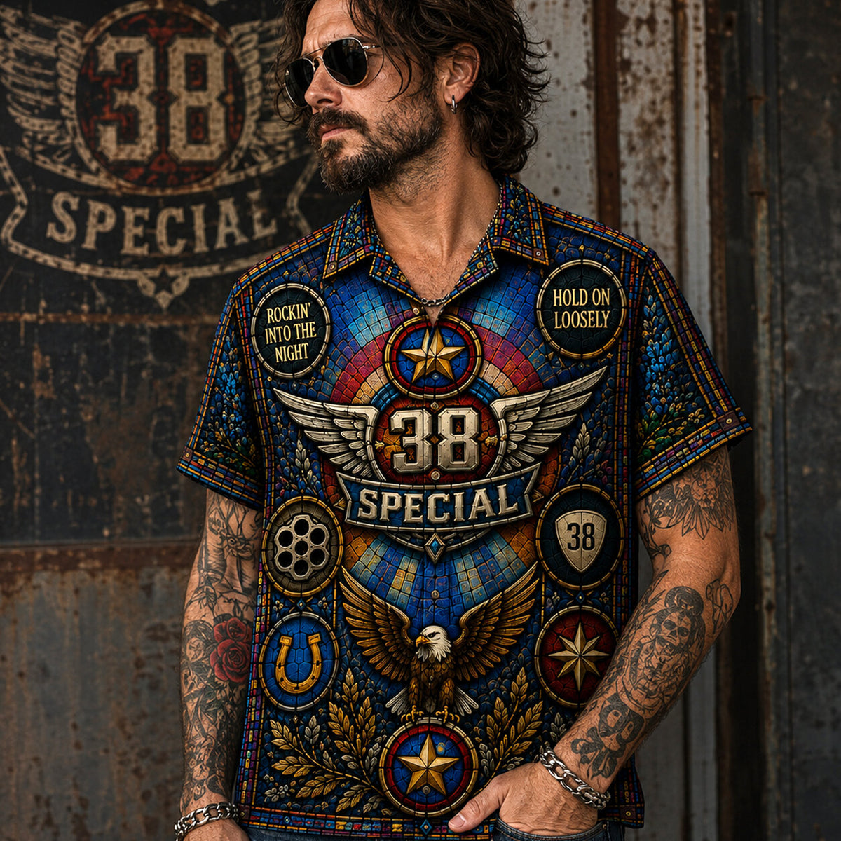 38 Special Stained Glass Hawaiian Shirt, Hold On Loosely Southern Rock Button Up, Caught Up in You Fan Gift