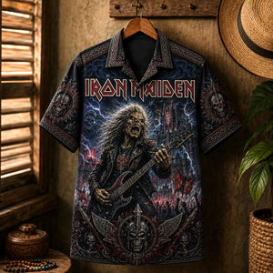 Iron Maiden Hawaiian Shirt, Somewhere in Time Metal Button Up, Wasted Years Rock Fan Gift