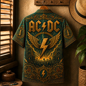AC/DC Hawaiian Shirt, Hells Bells Button Up, Back in Black Music Fan Gift