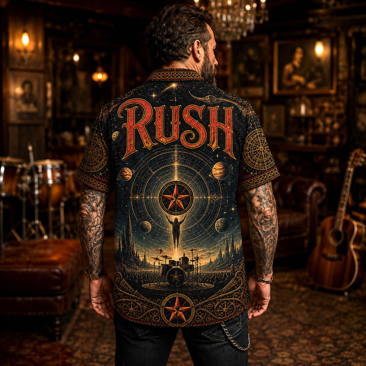 Rush Hawaiian Shirt, Starman Logo Button Up, 2112 Album Collector Gift