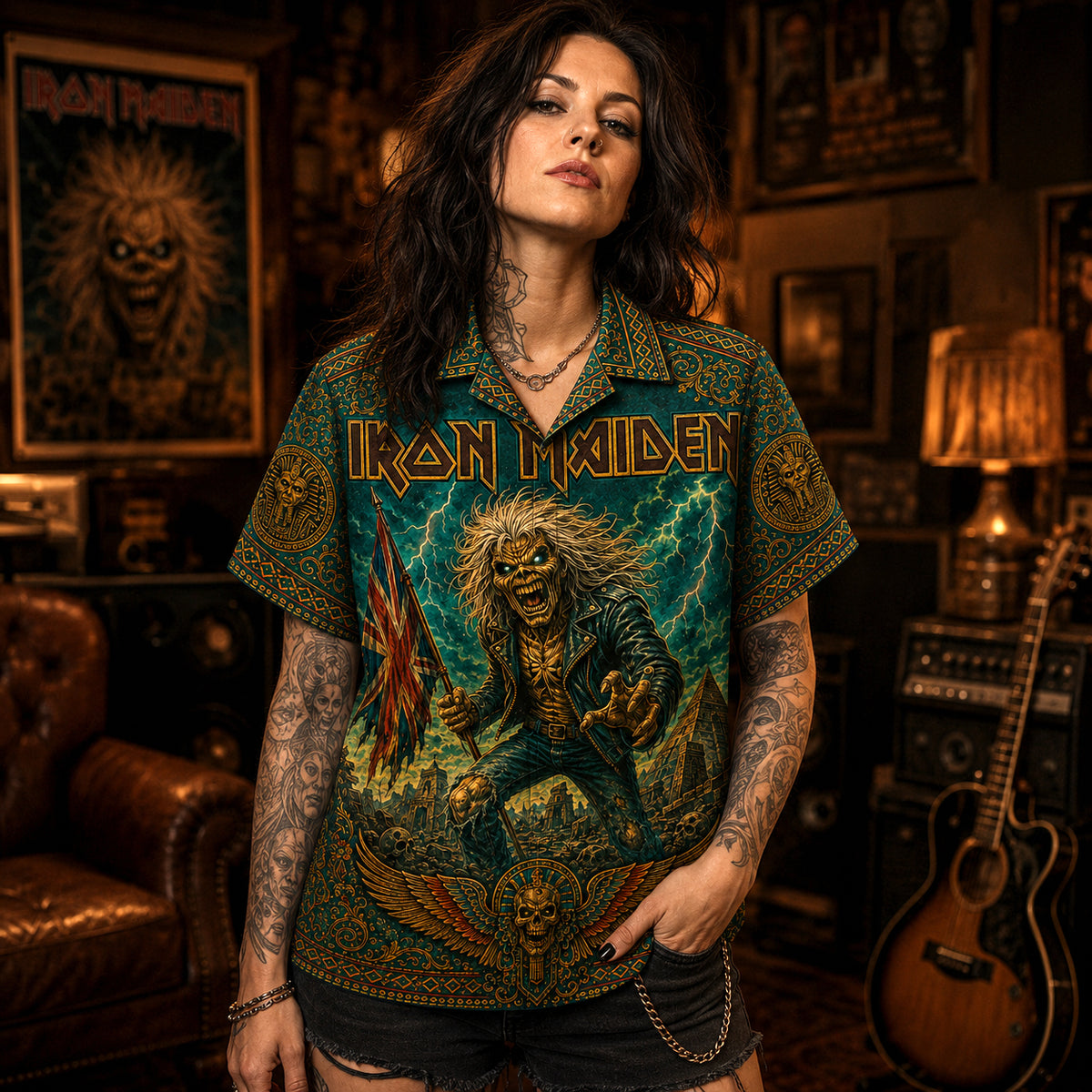 Iron Maiden Hawaiian Shirt, Run to the Hills Button Up, NWOBHM Music Collector Gift
