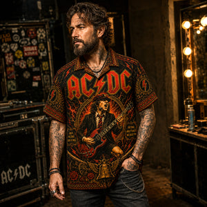 AC/DC Hawaiian Shirt, Dirty Deeds Rock Button Up, Bon Scott Era Fan Gift
