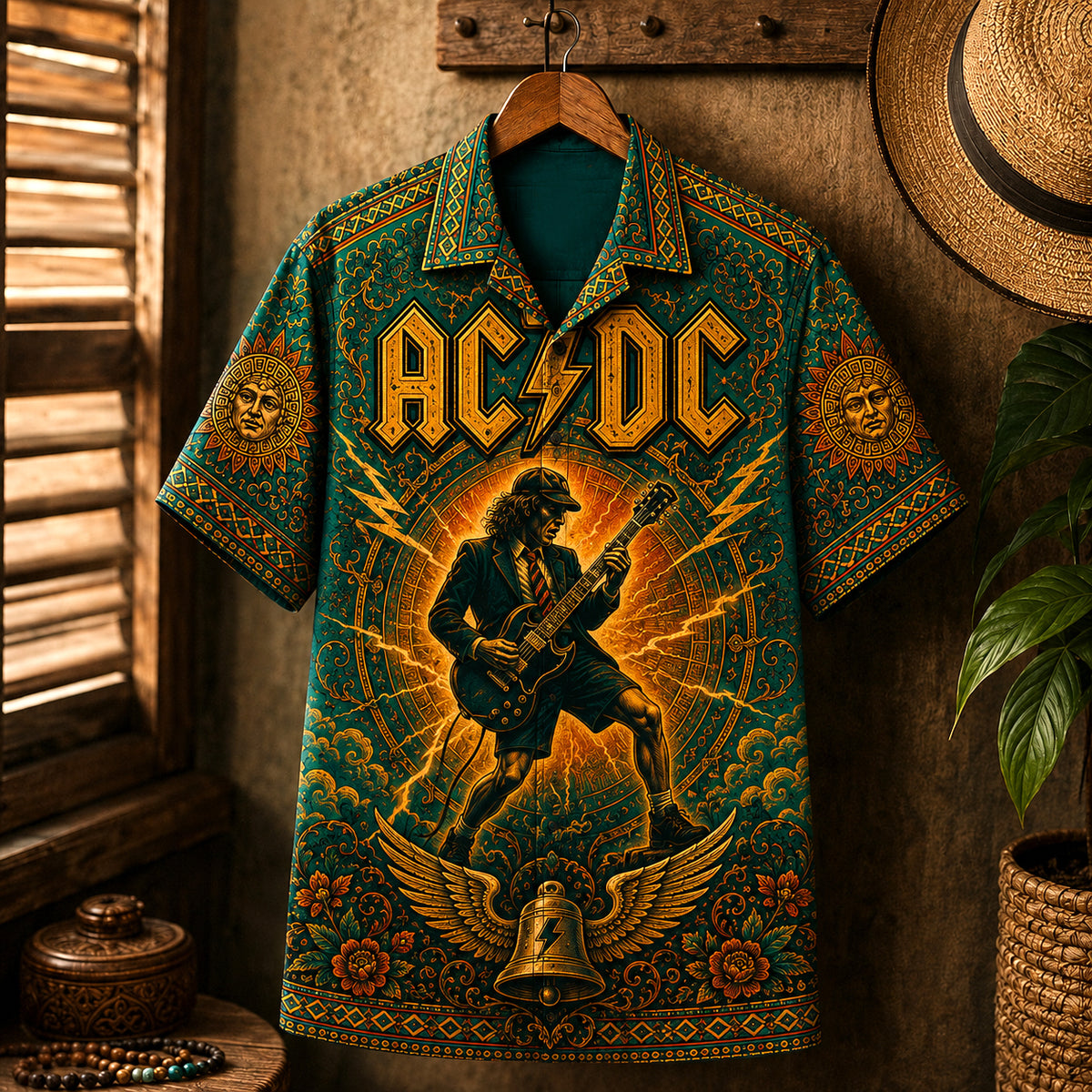 AC/DC Hawaiian Shirt, Highway to Hell Button Up, Angus Young Rock Fan Gift