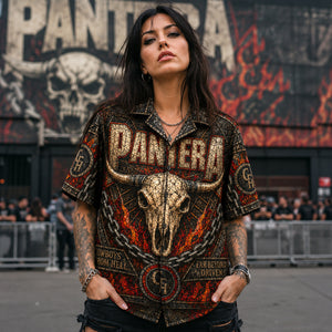 Pantera Stained Hawaiian Shirt, Stage Ready Rock Button Up, Festival Music Collector Gift