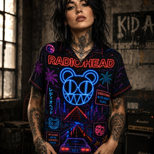 Radiohead Neon Hawaiian Shirt, OK Computer Alternative Rock Button Up, Kid A Music Collector Gift