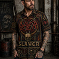 Slayer Stained Glass Hawaiian Shirt, Retro Concert Artwork Button Up, Rock Music Collector Gift