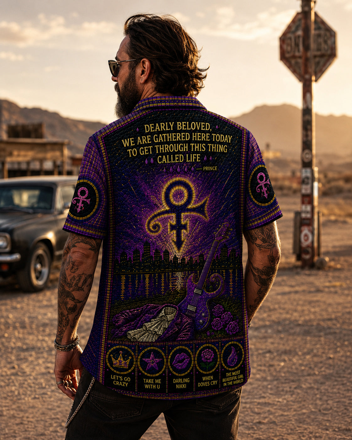 Purple Rain Stained Glass Hawaiian Shirt, Iconic Music Artwork Button Up, Rock Culture Fan Gift