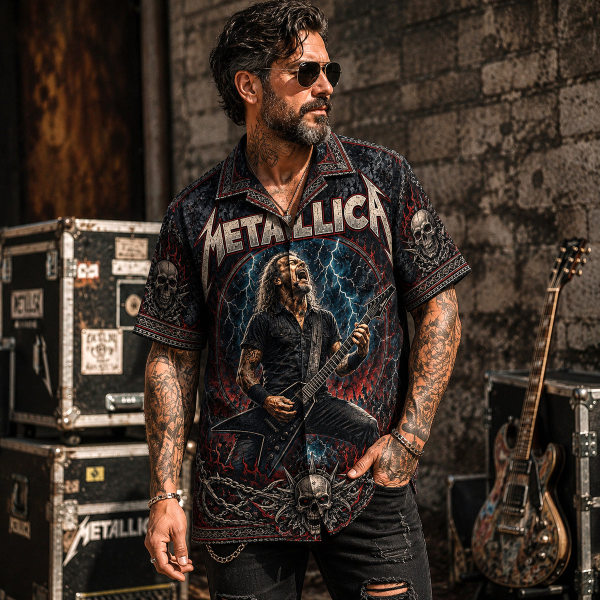 Metallica Hawaiian Shirt, Seek and Destroy Button Up, Early Thrash Fan Gift