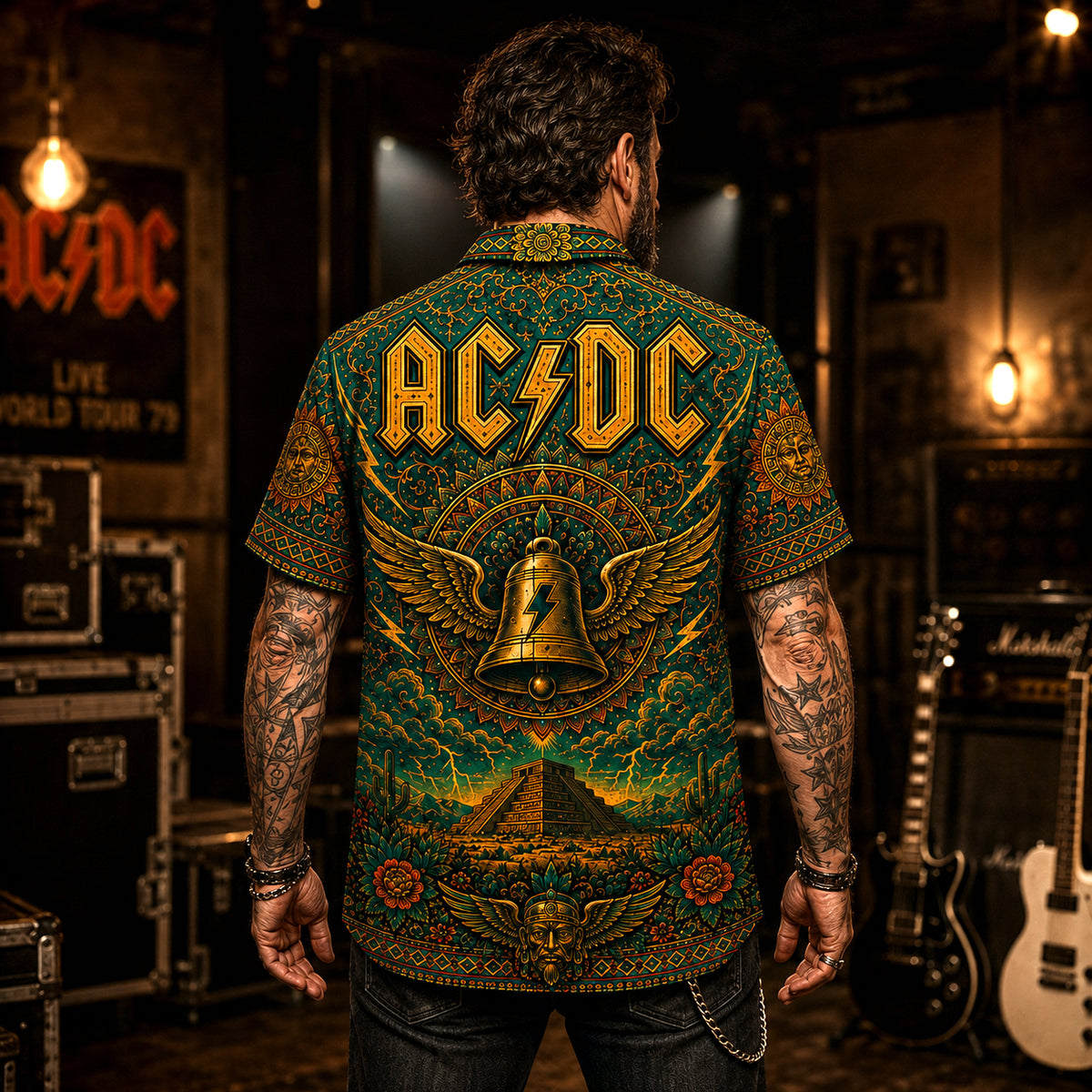 AC/DC Hawaiian Shirt, Highway to Hell Button Up, Angus Young Rock Fan Gift
