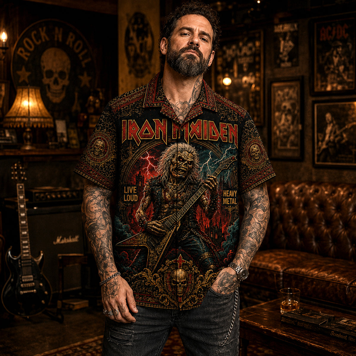 Iron Maiden Hawaiian Shirt, Aces High Metal Button Up, Eddie Artwork Fan Gift
