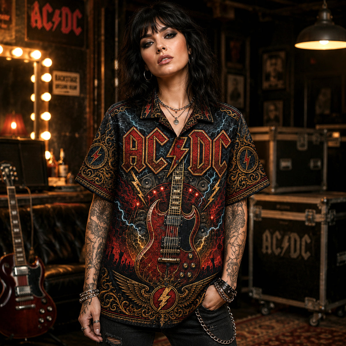 AC/DC Hawaiian Shirt, High Voltage Rock Button Up, TNT Music Fan Gift, Collector Gift