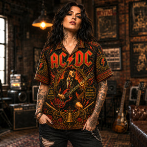 AC/DC Hawaiian Shirt, Dirty Deeds Rock Button Up, Bon Scott Era Fan Gift