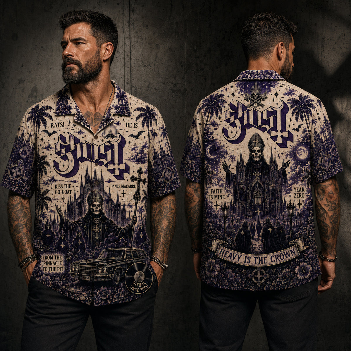 Ghost Heavy Is the Crown Hawaiian Shirt, Classic Album Style Button Up, Vintage Music Fan Gift