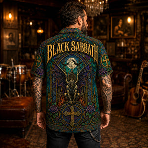 Black Sabbath Hawaiian Shirt, Iron Heavy Rock Button Up, Ozzy Era Music Fan Gift