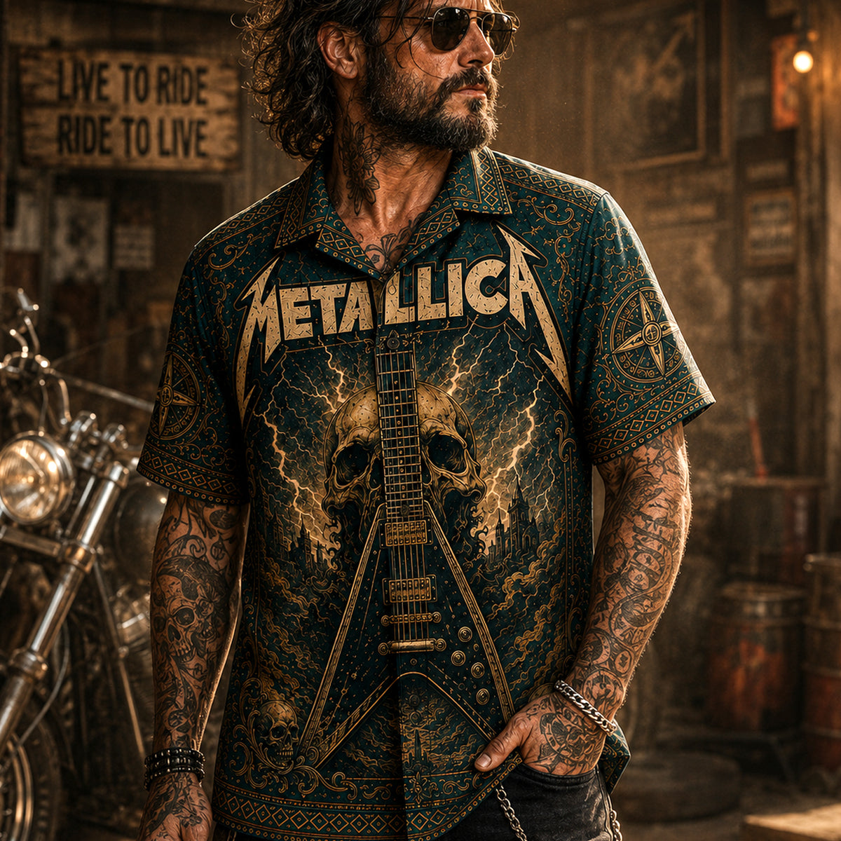Metallica Hawaiian Shirt, And Justice for All Button Up, One Metal Music Fan Gift