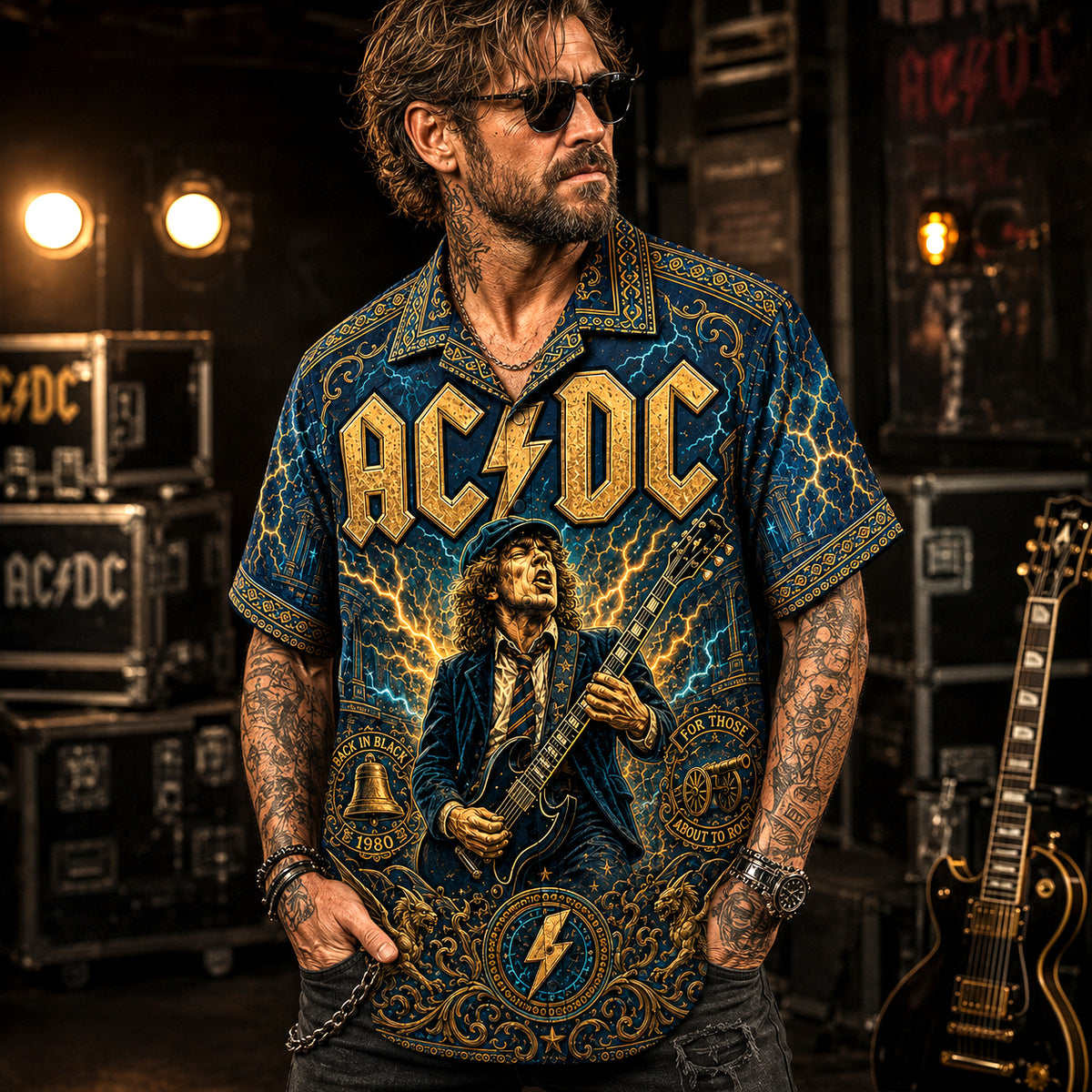 AC/DC Hawaiian Shirt, Thunderstruck Hard Rock Button Up, Live Wire Fan Gift