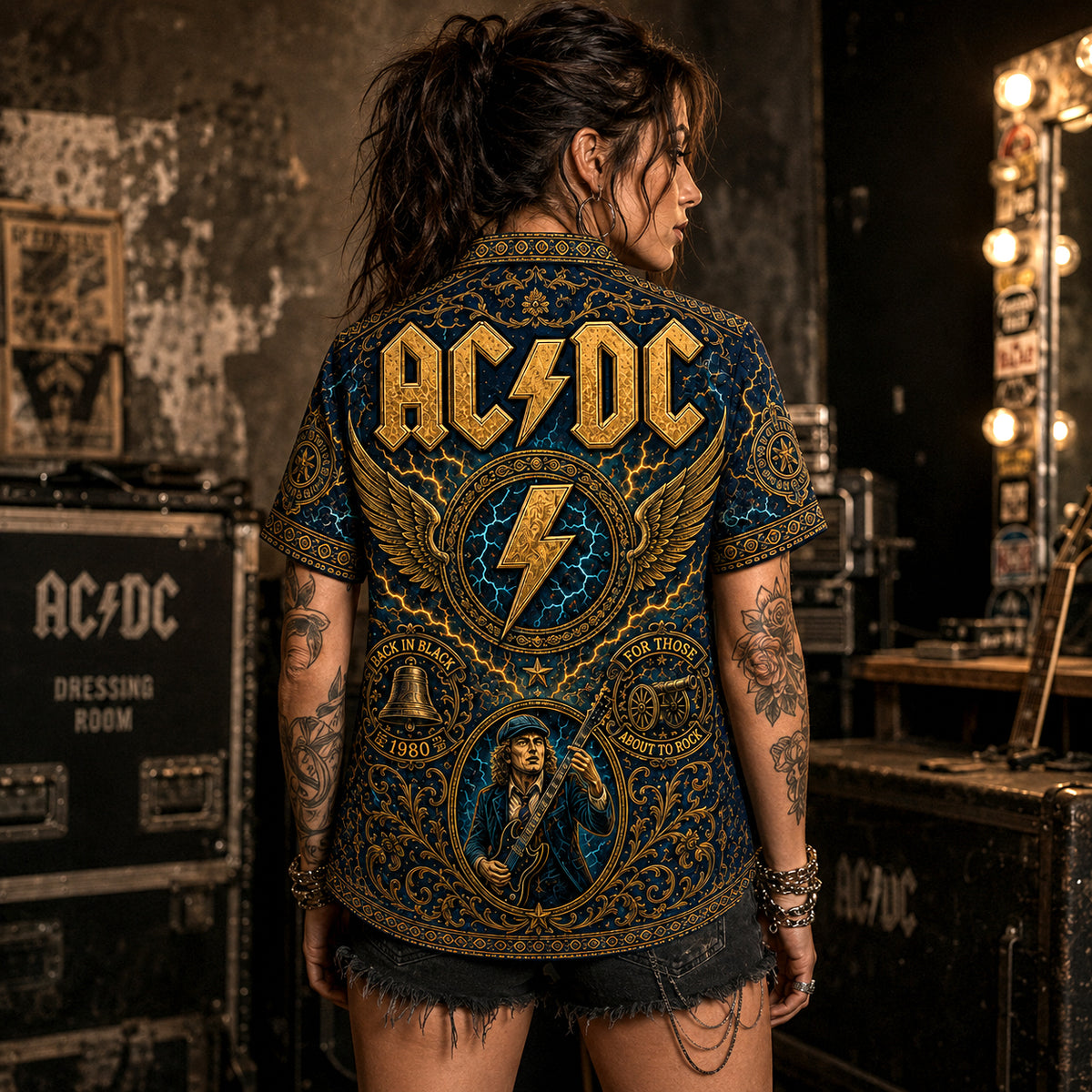 AC/DC Hawaiian Shirt, Thunderstruck Hard Rock Button Up, Live Wire Fan Gift