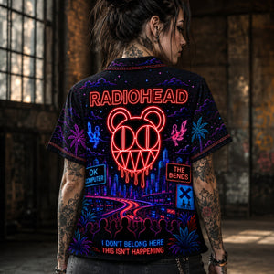 Radiohead Neon Hawaiian Shirt, OK Computer Alternative Rock Button Up, Kid A Music Collector Gift