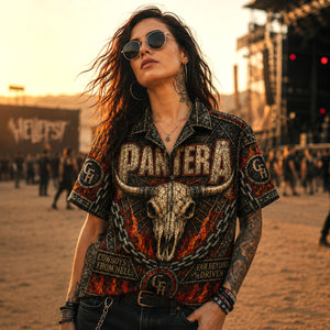 Pantera Stained Hawaiian Shirt, Stage Ready Rock Button Up, Festival Music Collector Gift