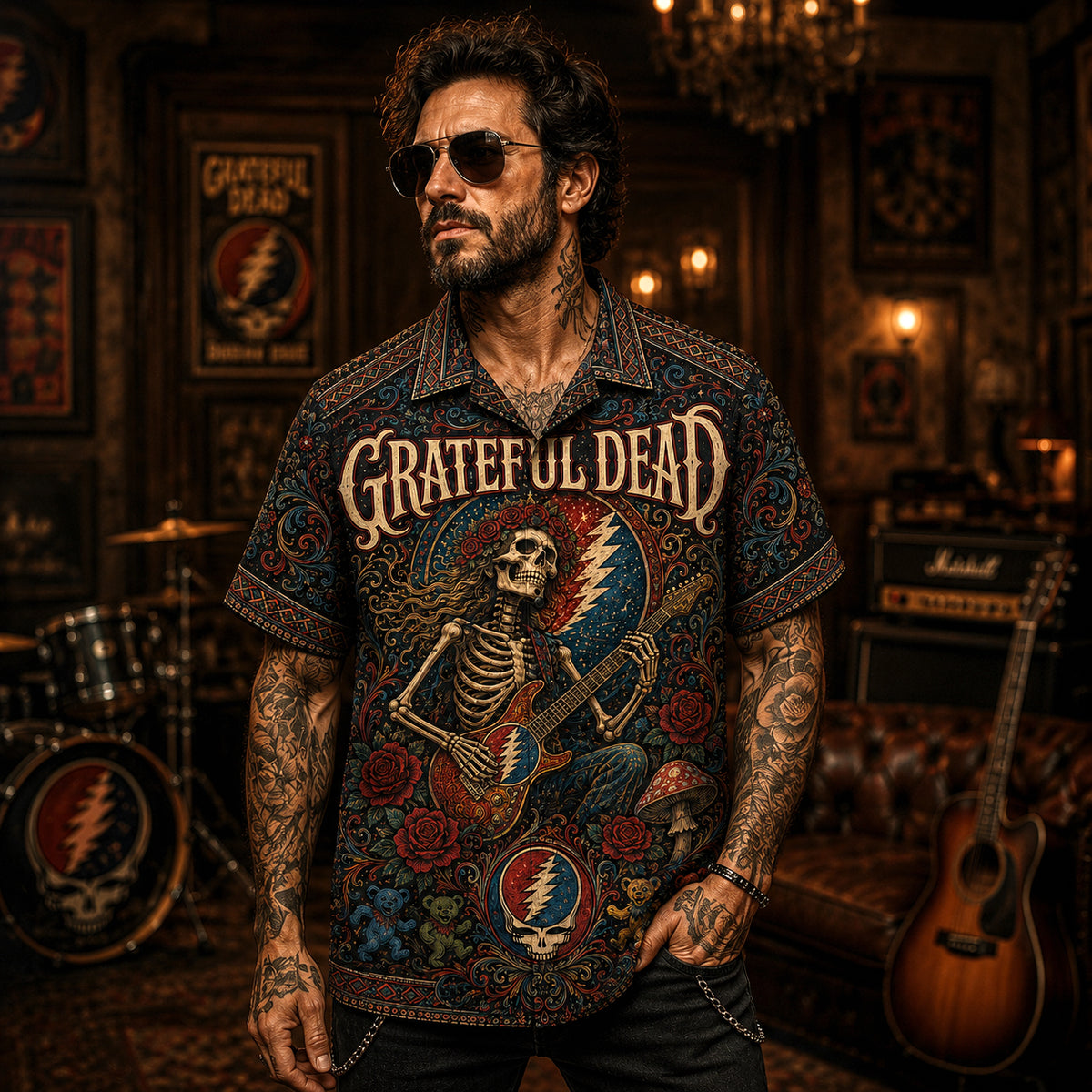 Grateful Dead Hawaiian Shirt, Touch of Grey Button Up, Deadhead Music Lover Gift