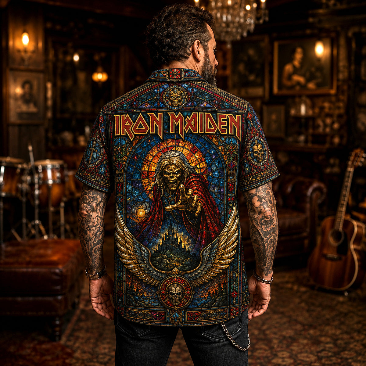 Iron Maiden Hawaiian Shirt, Powerslave Era Metal Button Up, Aces High Rock Fan Gift