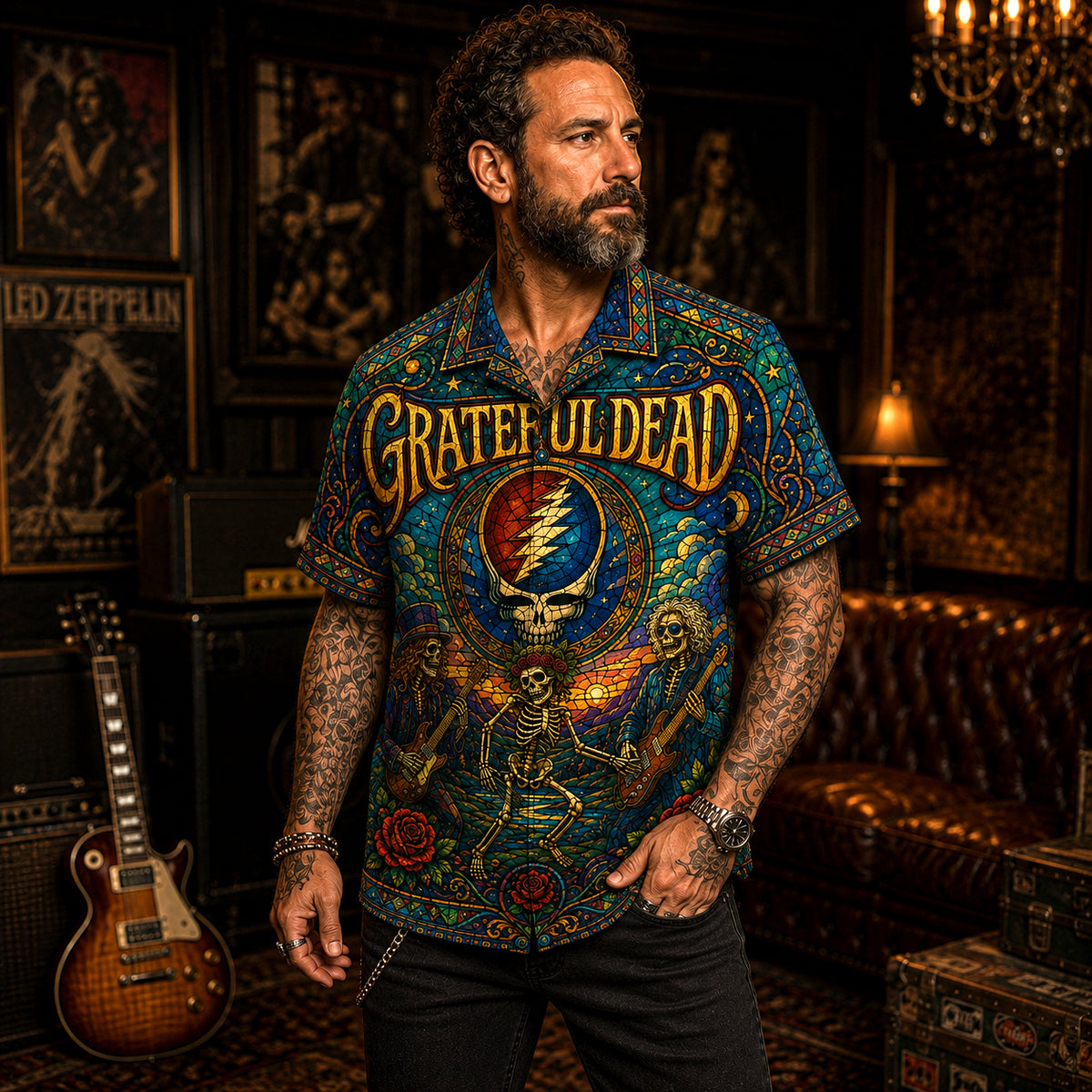 Grateful Dead Hawaiian Shirt, American Beauty Button Up, Ripple Music Fan Gift