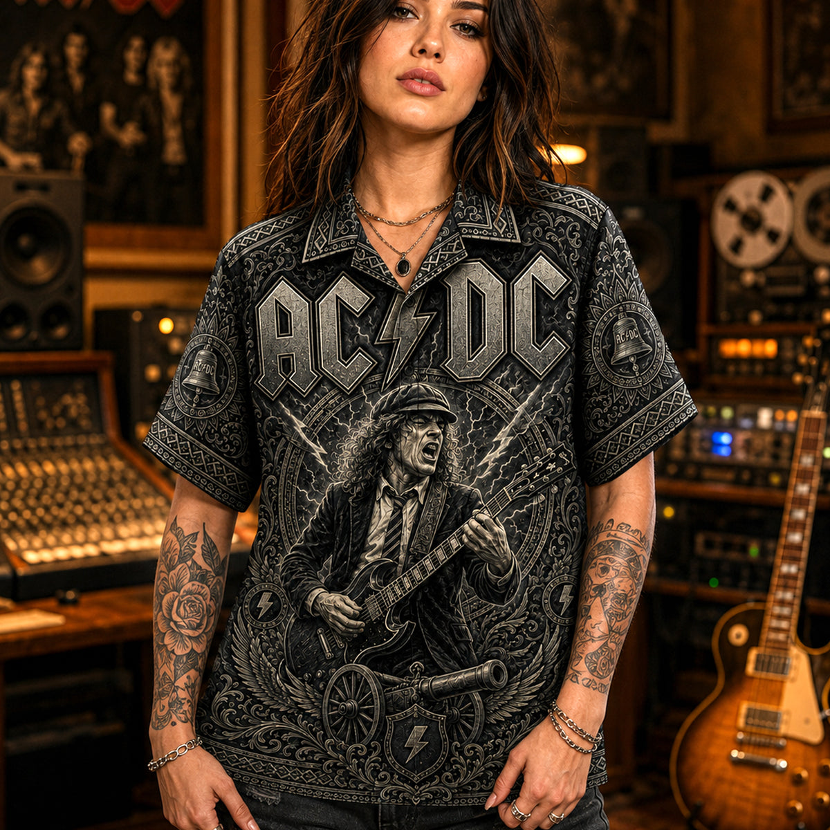 AC/DC Hawaiian Shirt, TNT Hard Rock Button Up, High Voltage Collector Gift