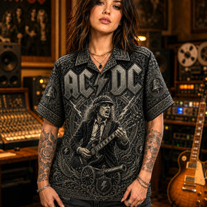 AC/DC Hawaiian Shirt, TNT Hard Rock Button Up, High Voltage Collector Gift