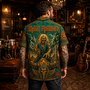 Iron Maiden Hawaiian Shirt, Run to the Hills Button Up, NWOBHM Music Collector Gift