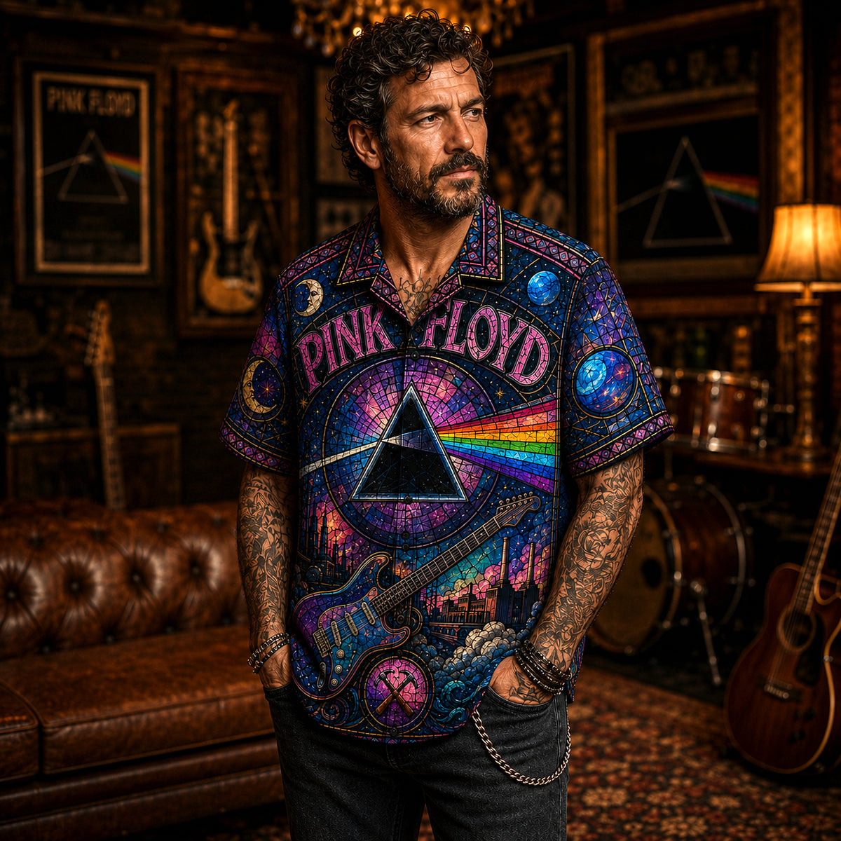 Pink Floyd Hawaiian Shirt, Meddle Era Prog Button Up, Echoes Rock Fan Gift