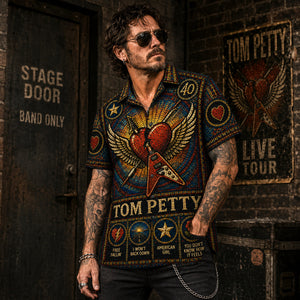 Tom Petty Stained Glass Hawaiian Shirt, Retro Concert Artwork Button Up, Rock Music Collector Gift