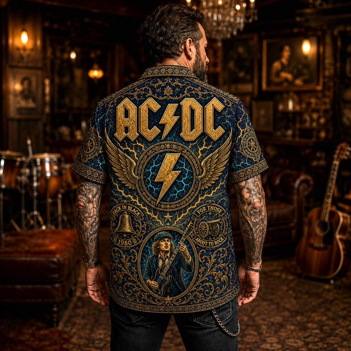 AC/DC Hawaiian Shirt, Thunderstruck Hard Rock Button Up, Live Wire Fan Gift
