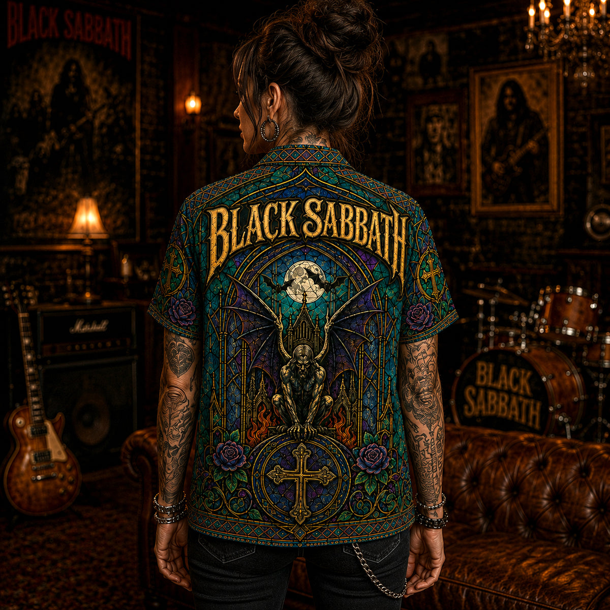 Black Sabbath Hawaiian Shirt, Iron Heavy Rock Button Up, Ozzy Era Music Fan Gift