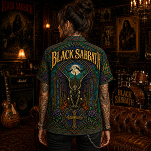 Black Sabbath Hawaiian Shirt, Iron Heavy Rock Button Up, Ozzy Era Music Fan Gift