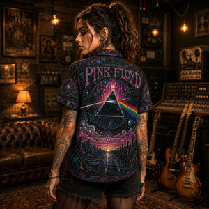 Pink Floyd Hawaiian Shirt, Time Psychedelic Rock Button Up, Dark Side Music Fan Gift