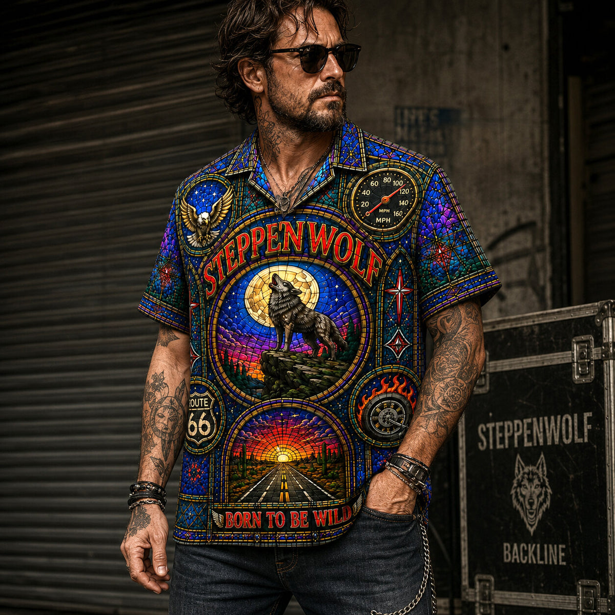 Steppenwolf Inspired Stained Glass Hawaiian Shirt, Born to Be Wild Rock Button Up, Magic Carpet Ride Fan Gift