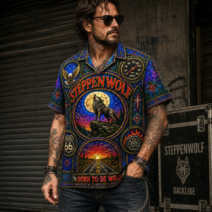 Steppenwolf Inspired Stained Glass Hawaiian Shirt, Born to Be Wild Rock Button Up, Magic Carpet Ride Fan Gift