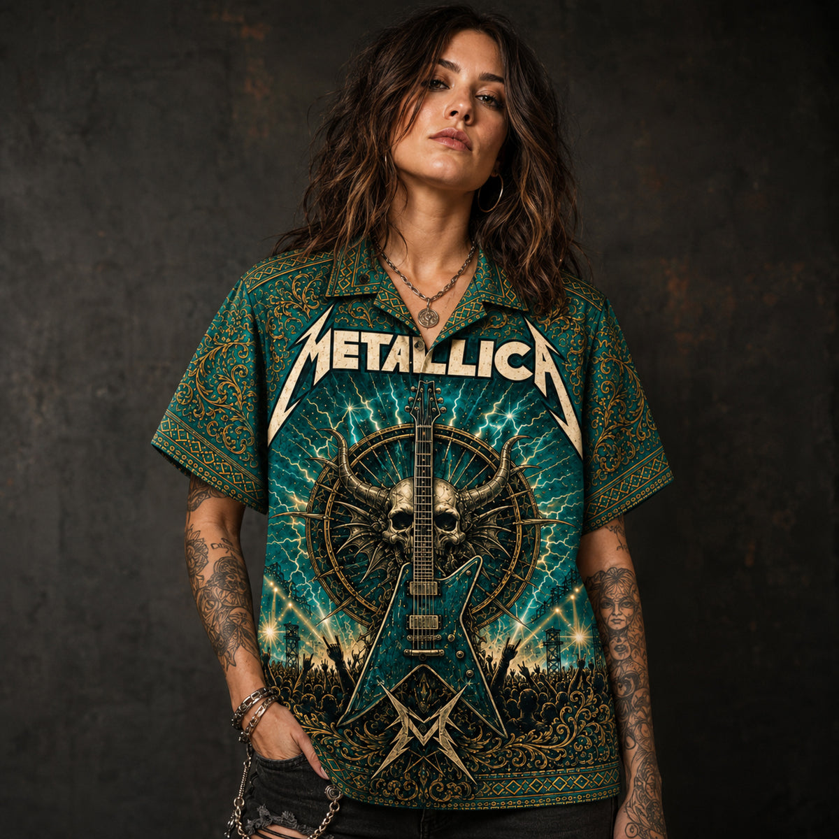 Metallica Hawaiian Shirt, Creeping Death Metal Button Up, Ride the Lightning Fan Gift